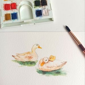 Original Watercolor painting ducks